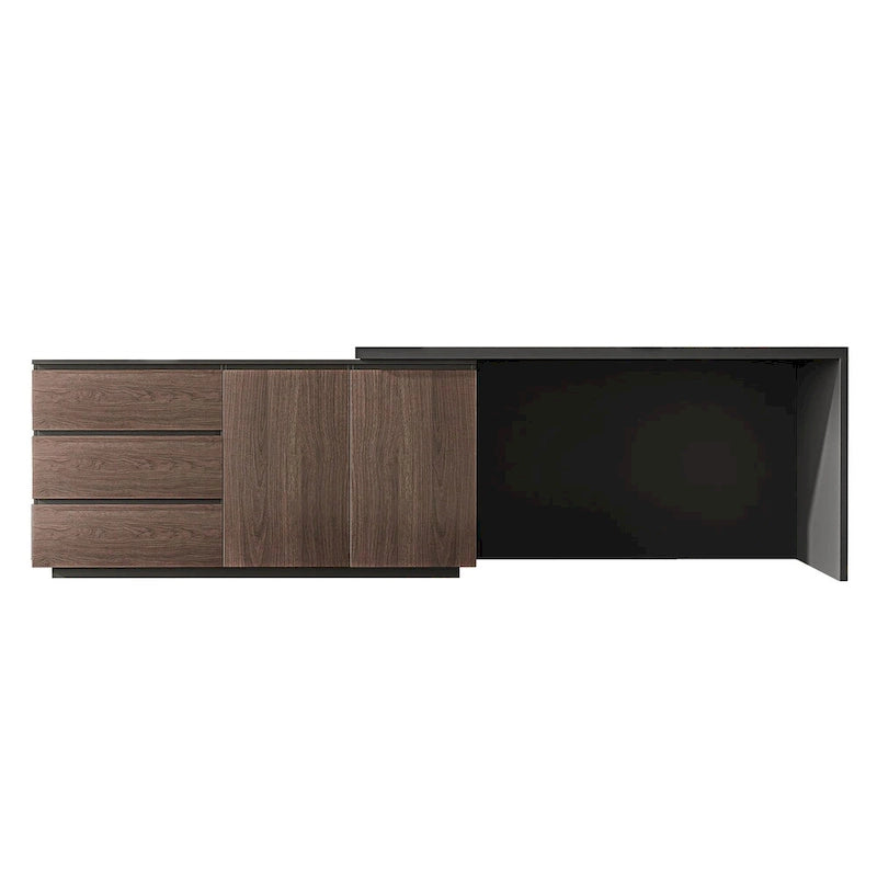 Home Office Expandable Desk with Storage Drawers and Cabinet