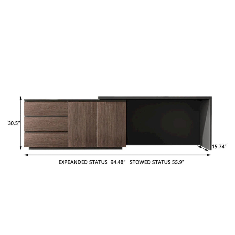 Home Office Expandable Desk with Storage Drawers and Cabinet