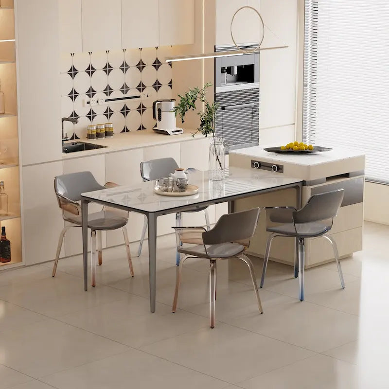 63 Unique Rectangular Dining Room Table with Sintered Stone Tempered Glass Top