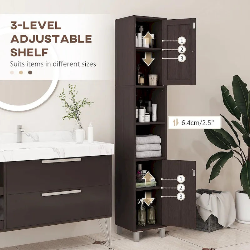 kleankin Tall Bathroom Storage Cabinet with Mirror, Wooden Freestanding Tower Cabinet with Adjustable Shelves for Bathroom