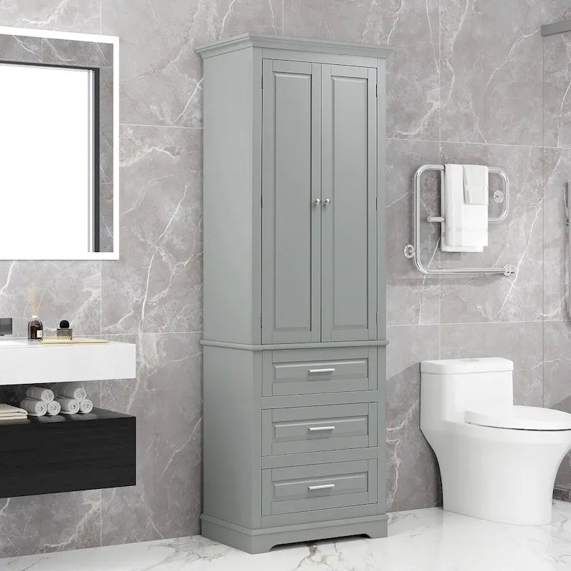 70 Tall Storage Cabinet with Doors and Three Drawers for Bathroom/Office