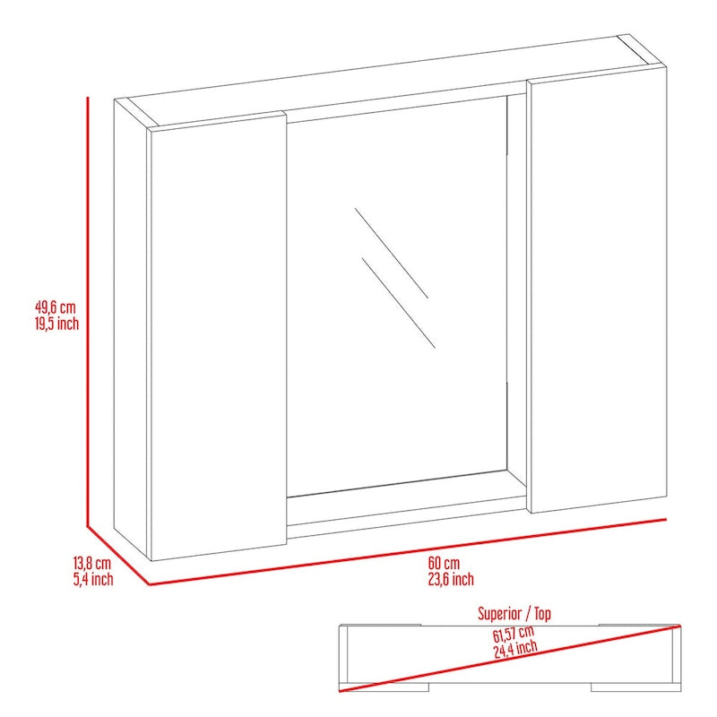 Medicine Cabinet Hops, Double Door, Mirror, One External Shelf, Black Wengue Finish