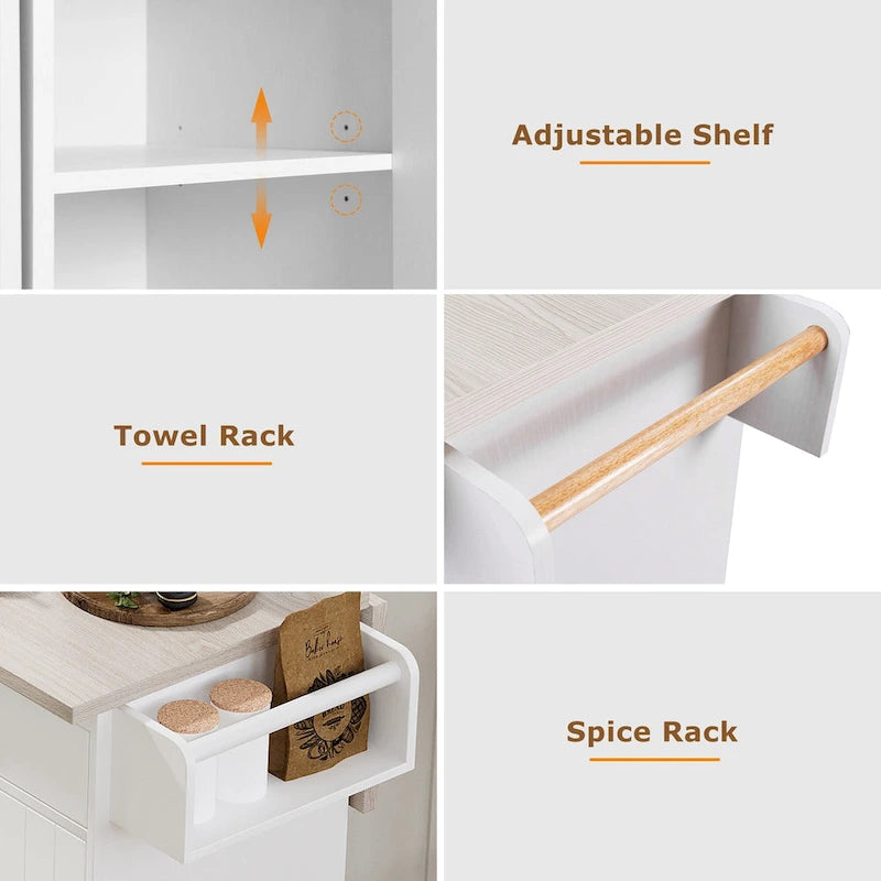 51 in. W Rolling Kitchen Island Cart with Drop Leaf and Tilt-out Trash Can