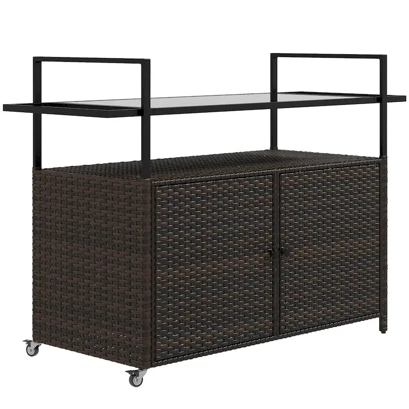 Patio Serving Cart with Glass Top