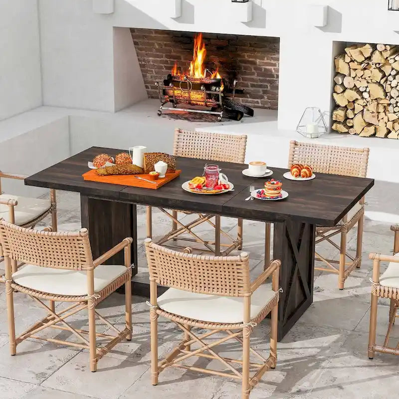 Moasis Rustic Style Wood Dinner Table 70.8 Large Farmhouse Kitchen Dining Room Table for 6 to 8 People