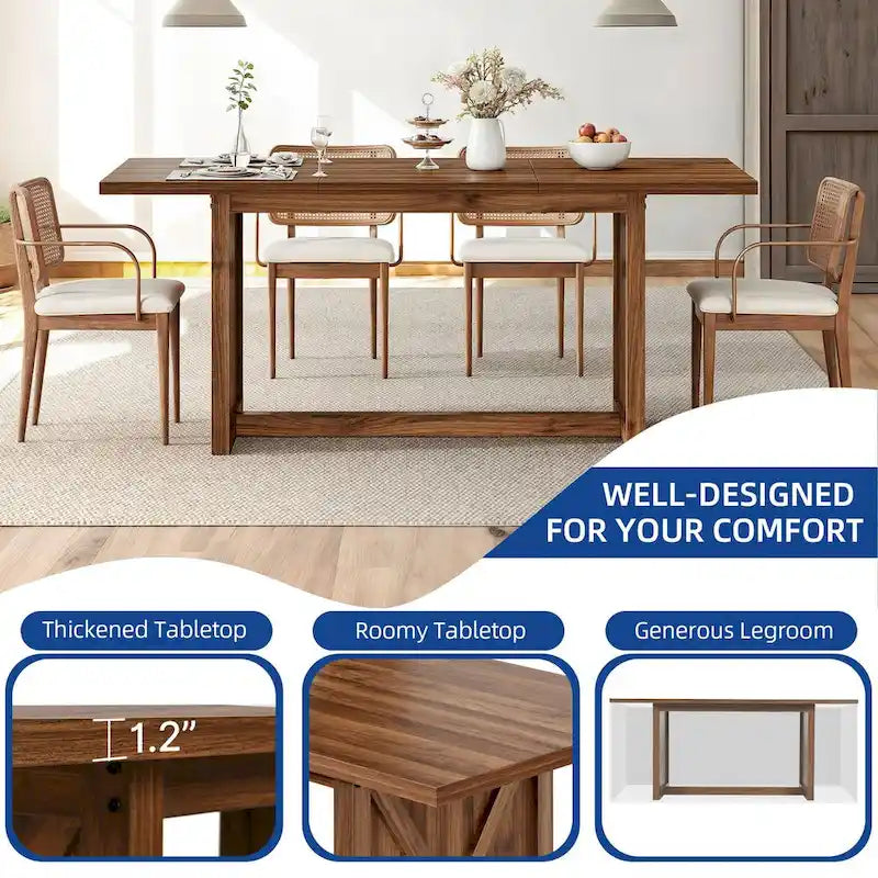 Moasis Rustic Style Wood Dinner Table 70.8 Large Farmhouse Kitchen Dining Room Table for 6 to 8 People
