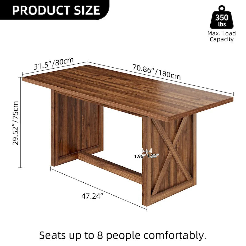 Moasis Rustic Style Wood Dinner Table 70.8 Large Farmhouse Kitchen Dining Room Table for 6 to 8 People