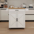 Kitchen Island Rolling Trolley Cart with Adjustable Shelves & Rubber Wood table top