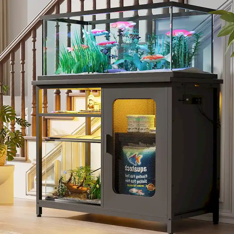 20-29 Gallon Fish Tank Stand with Power Outlets & LED Light