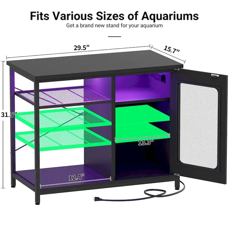 20-29 Gallon Fish Tank Stand with Power Outlets & LED Light