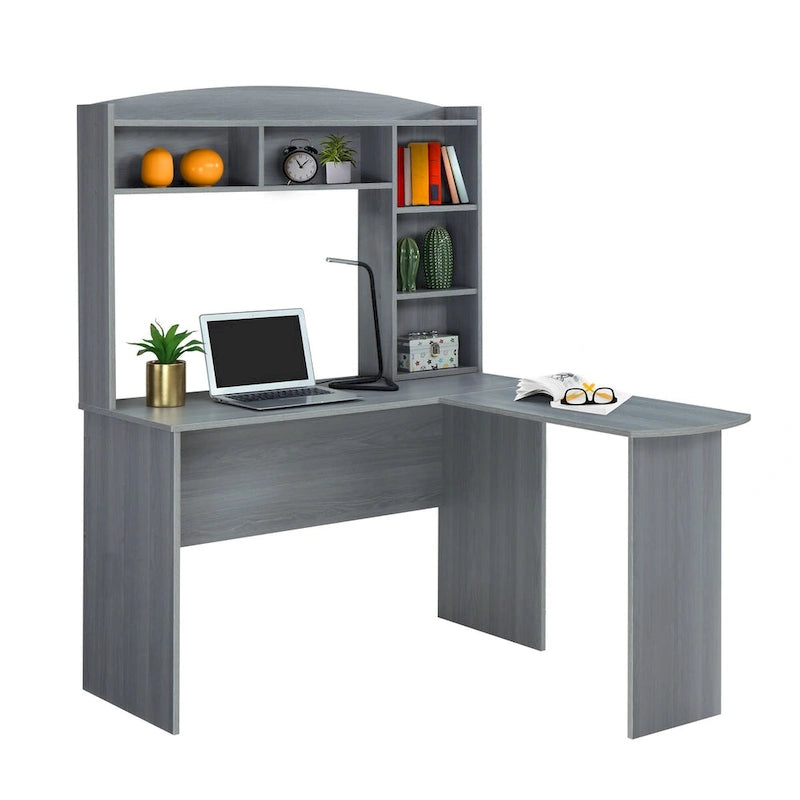 Techni Mobili Modern L-Shaped Desk with Hutch Grey