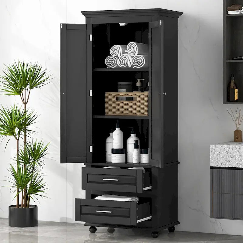 Tall Storage Cabinet with Two Drawers for Bathroom/Office