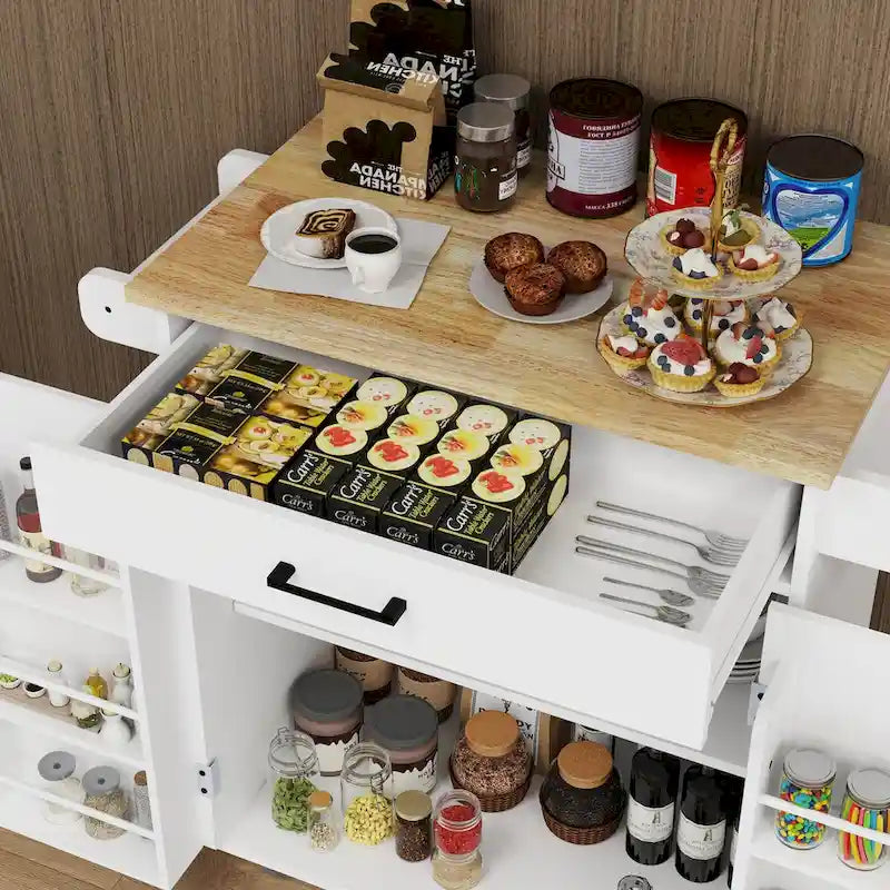 Kitchen Island Rolling Trolley Cart with Drawer, Doors, Storage Racks, Adjustable Shelves