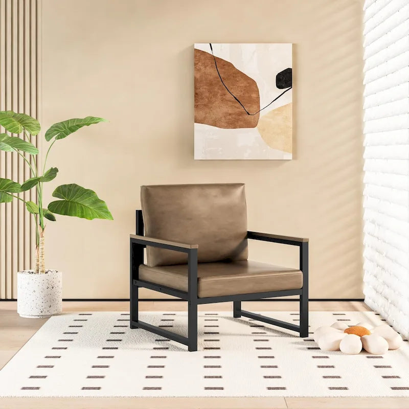 Mieres Single Lazy Boy Sofa Chair, Simple Modern Sofa Chair with Armrests for Living Room, Office, Bedroom, Beige/Khaki