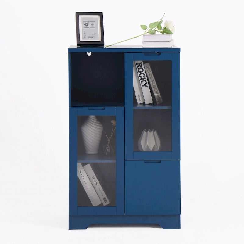 Wooden Floor Cabinet with 2 Glass Doors and 2 Storage Space