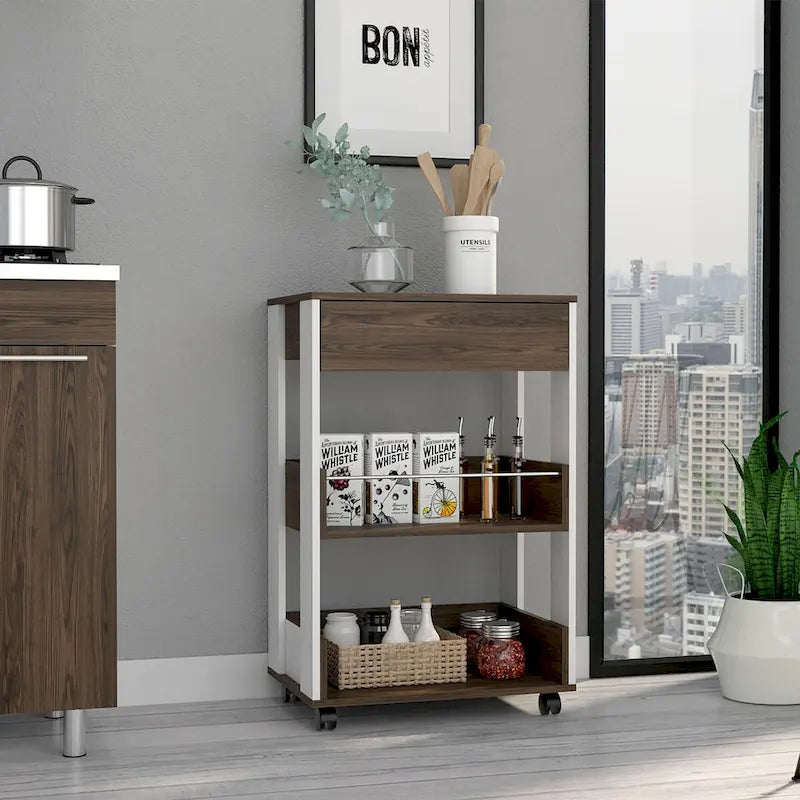 Verona 2-Tier Shelf and drawer kitchen cart