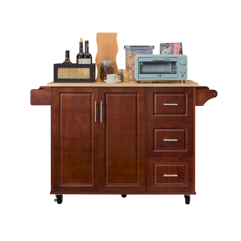 Mobile Kitchen Island Cart With 3 drawers