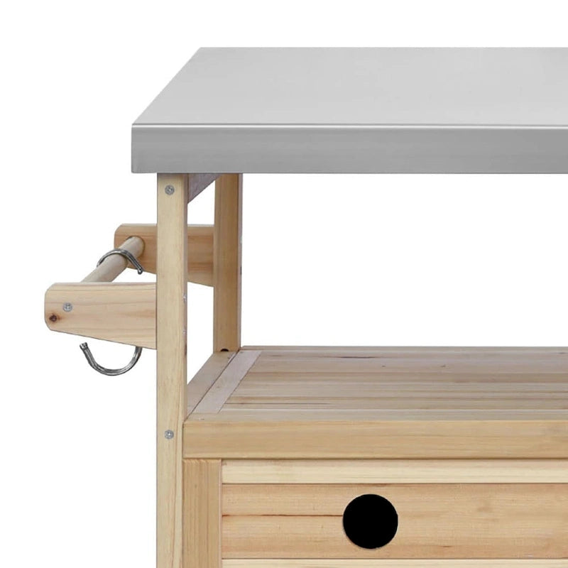 Vintage Stylish Wooden Kitchen Island with Stainless Steel Top, Indoor/Outdoor Use